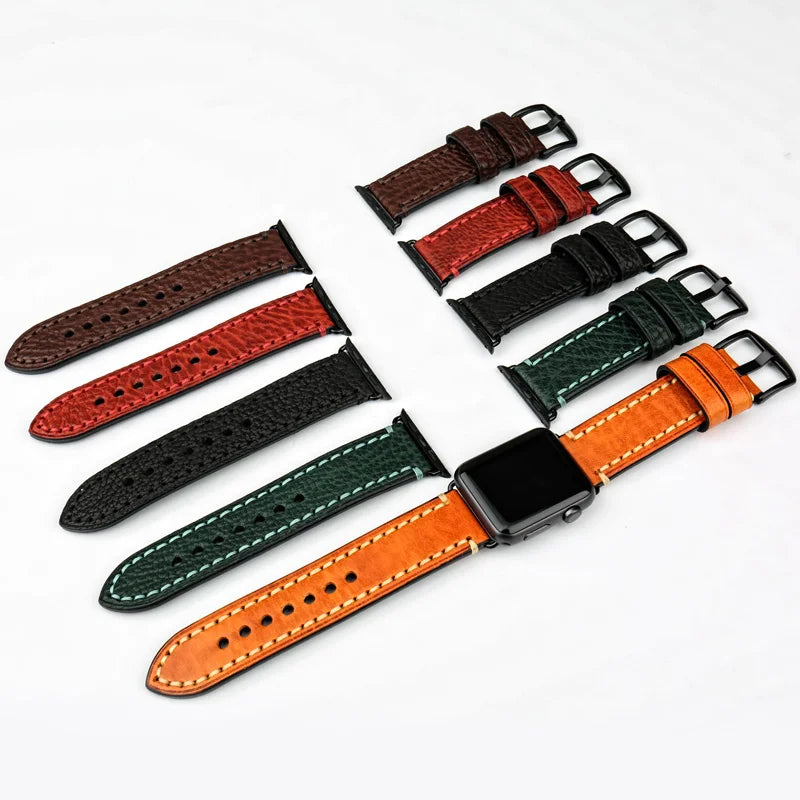 MAIKES Watch Accessories Genuine Leather Watch Strap Replacement For Apple Watch Band 44mm 40mm 45mm 41mm iWatch Watchband