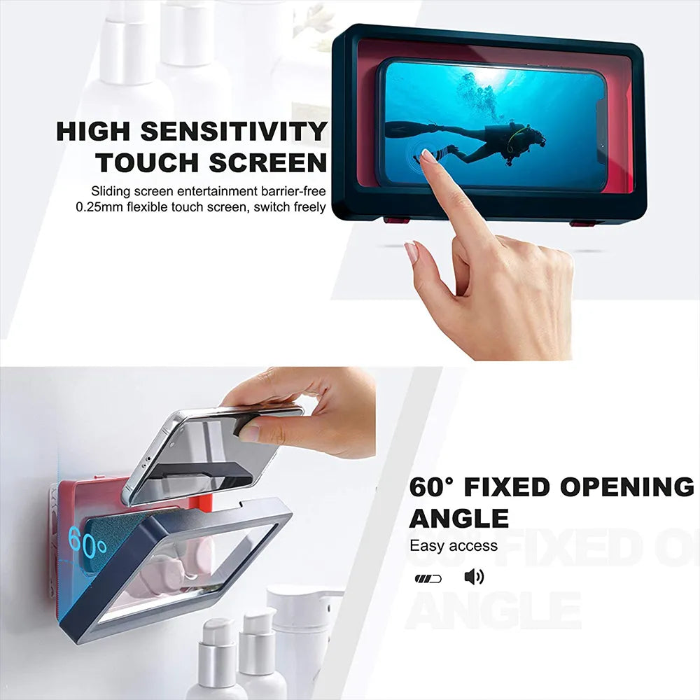 Phone Holder Bathroom Waterproof Home Wall iPhone Case Stand Box Self-adhesive Touch Screen Phone Shell Shower Sealing Storage