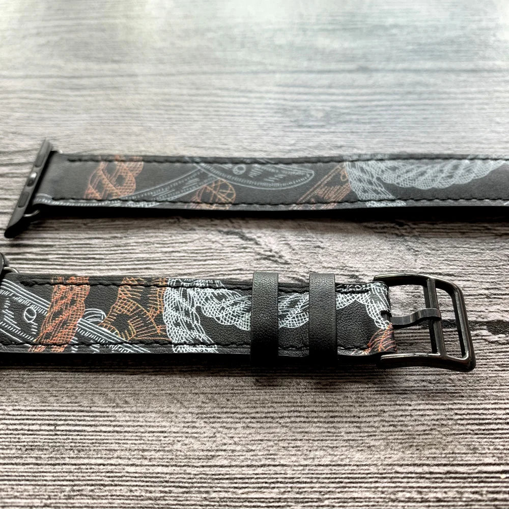 Luxury Real Leather Double Loop Bracelet Belt For Apple Watch Band 41mm 44mm 45mm 49mm 40mm iWatch Strap Series 8 7 6 5 SE Ultra